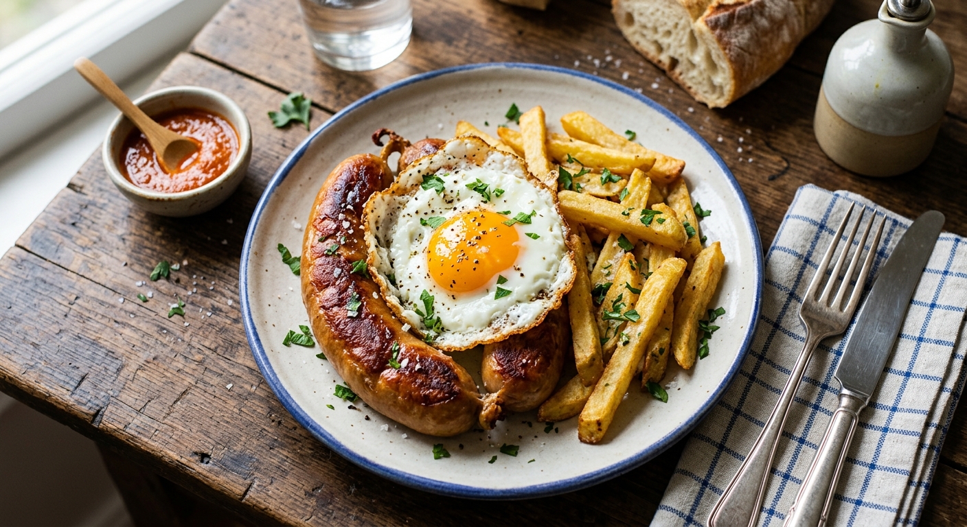 Alheira Frita com Ovo e Batatas