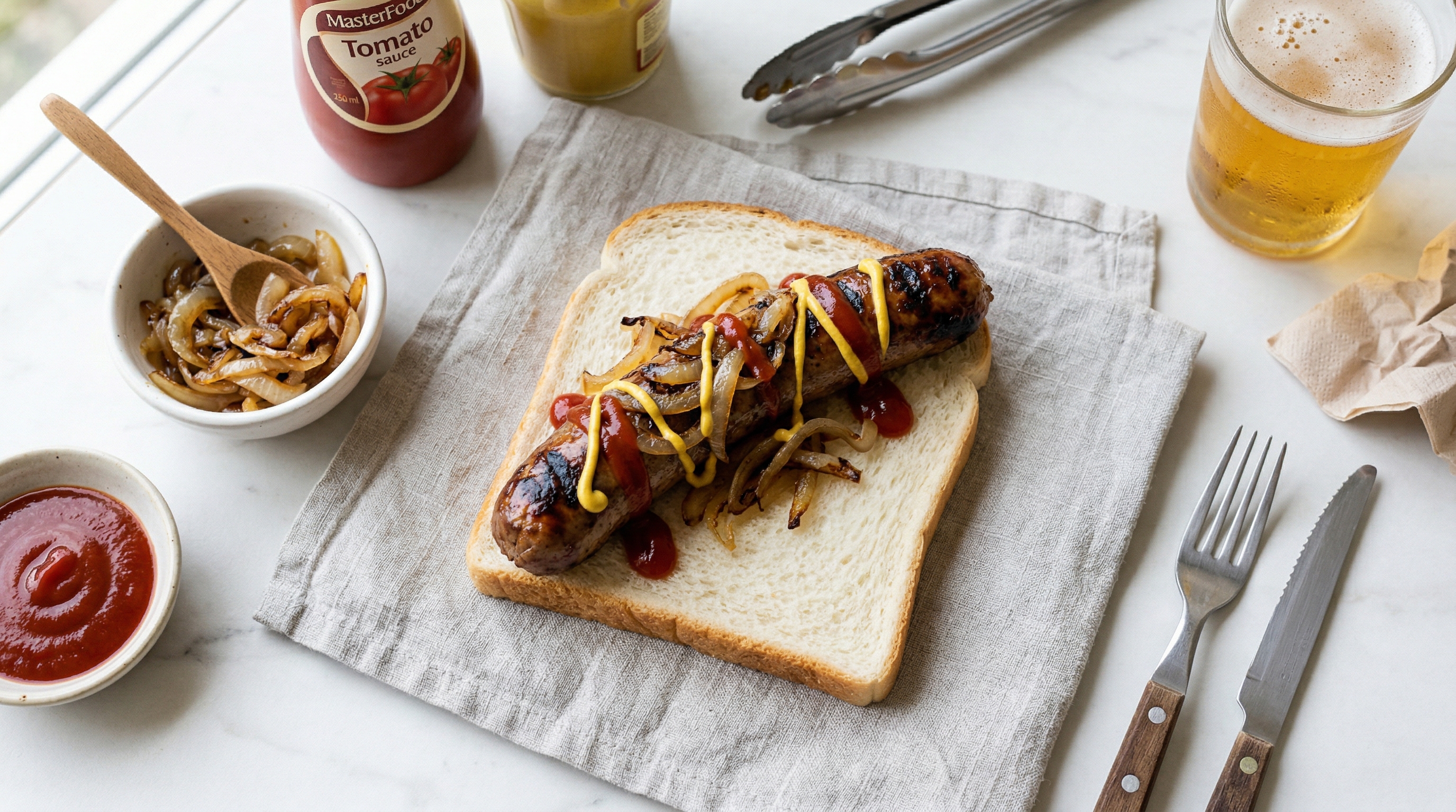 Classic Aussie Snag on White Bread