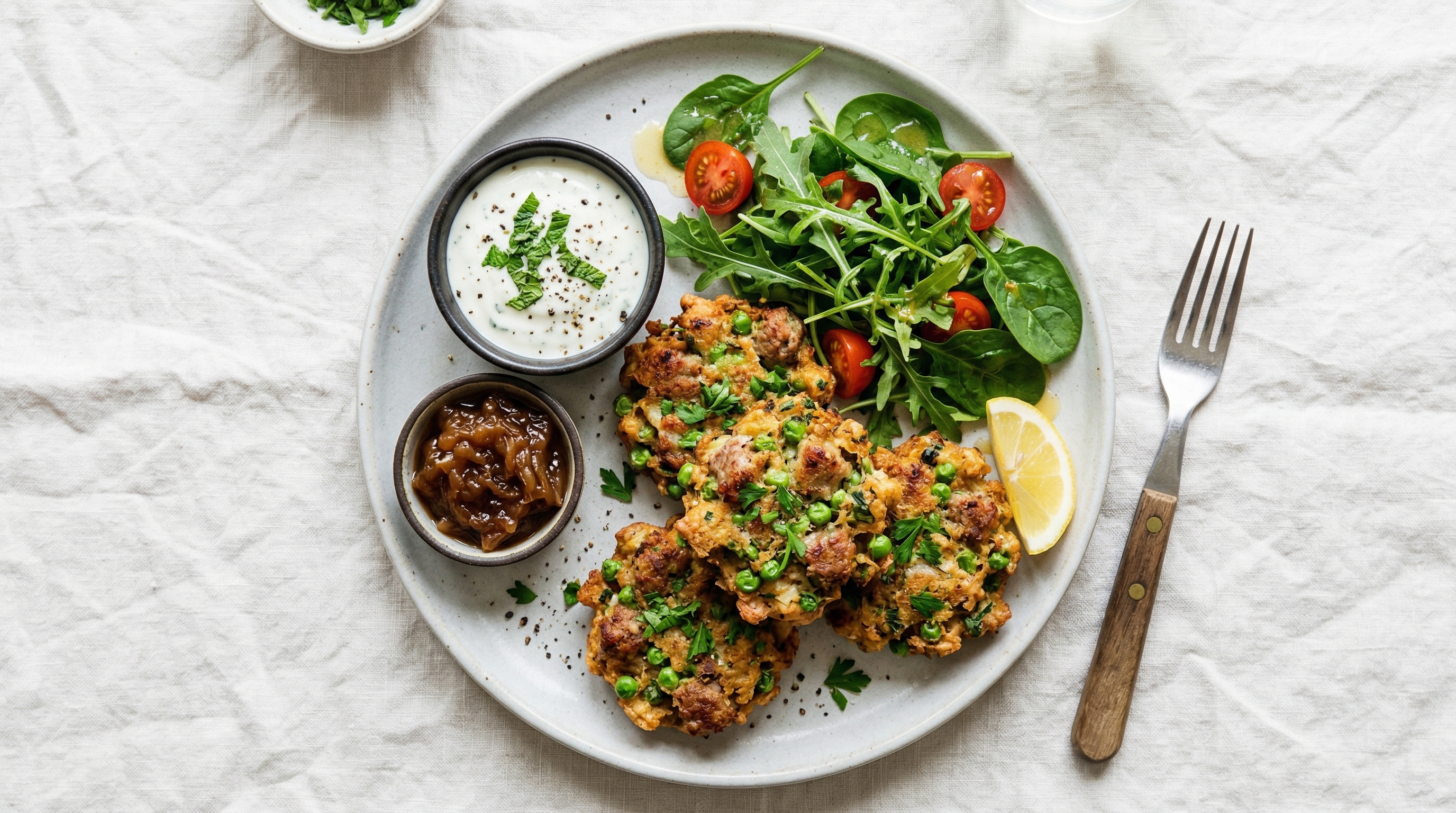 Snag and Smashed Pea Fritters