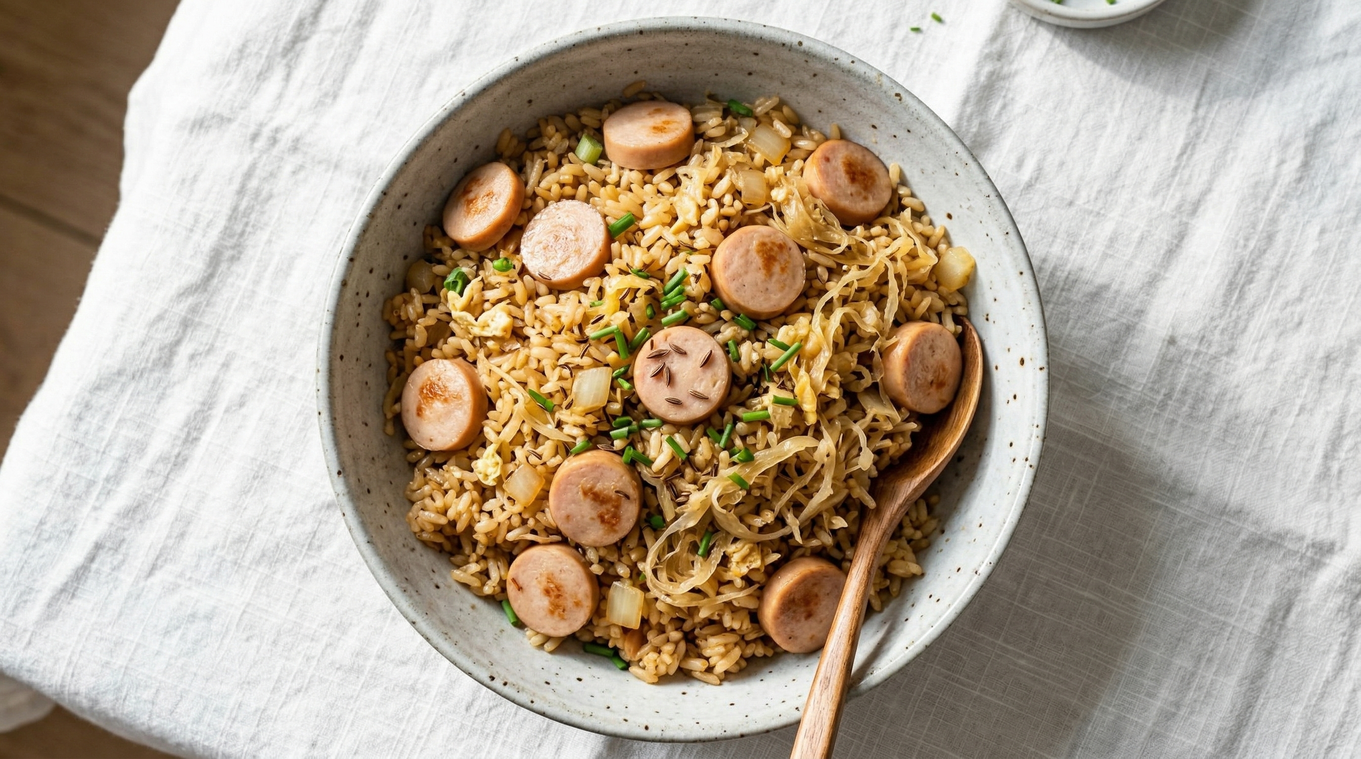 Bockwurst and Sauerkraut Fried Rice