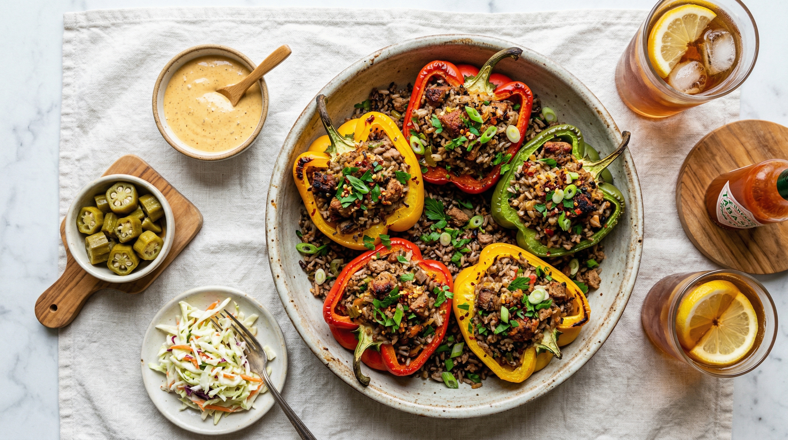 Boudin Stuffed Bell Peppers with Dirty Rice