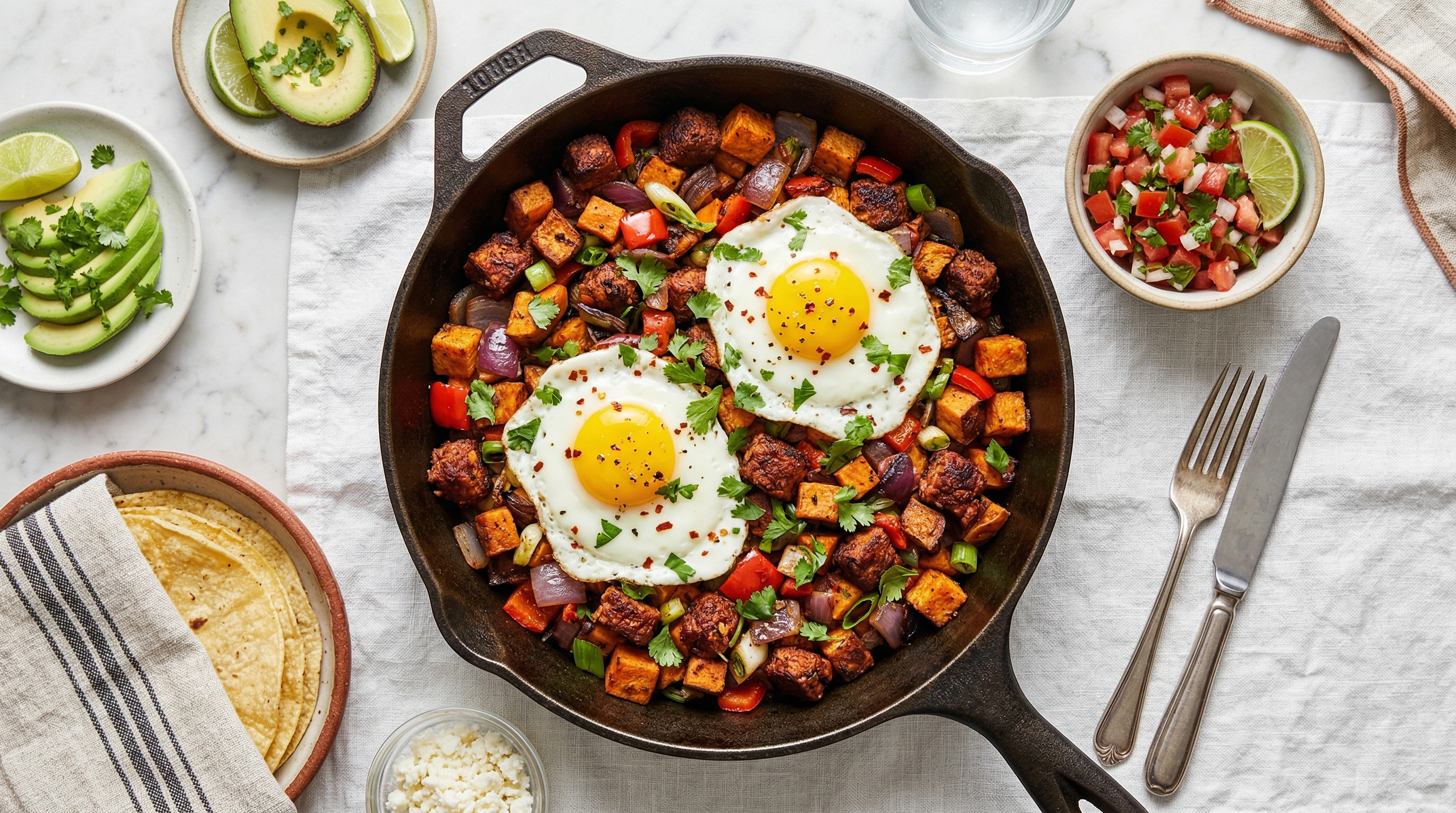 Chorizo & Sweet Potato Hash with Fried Eggs