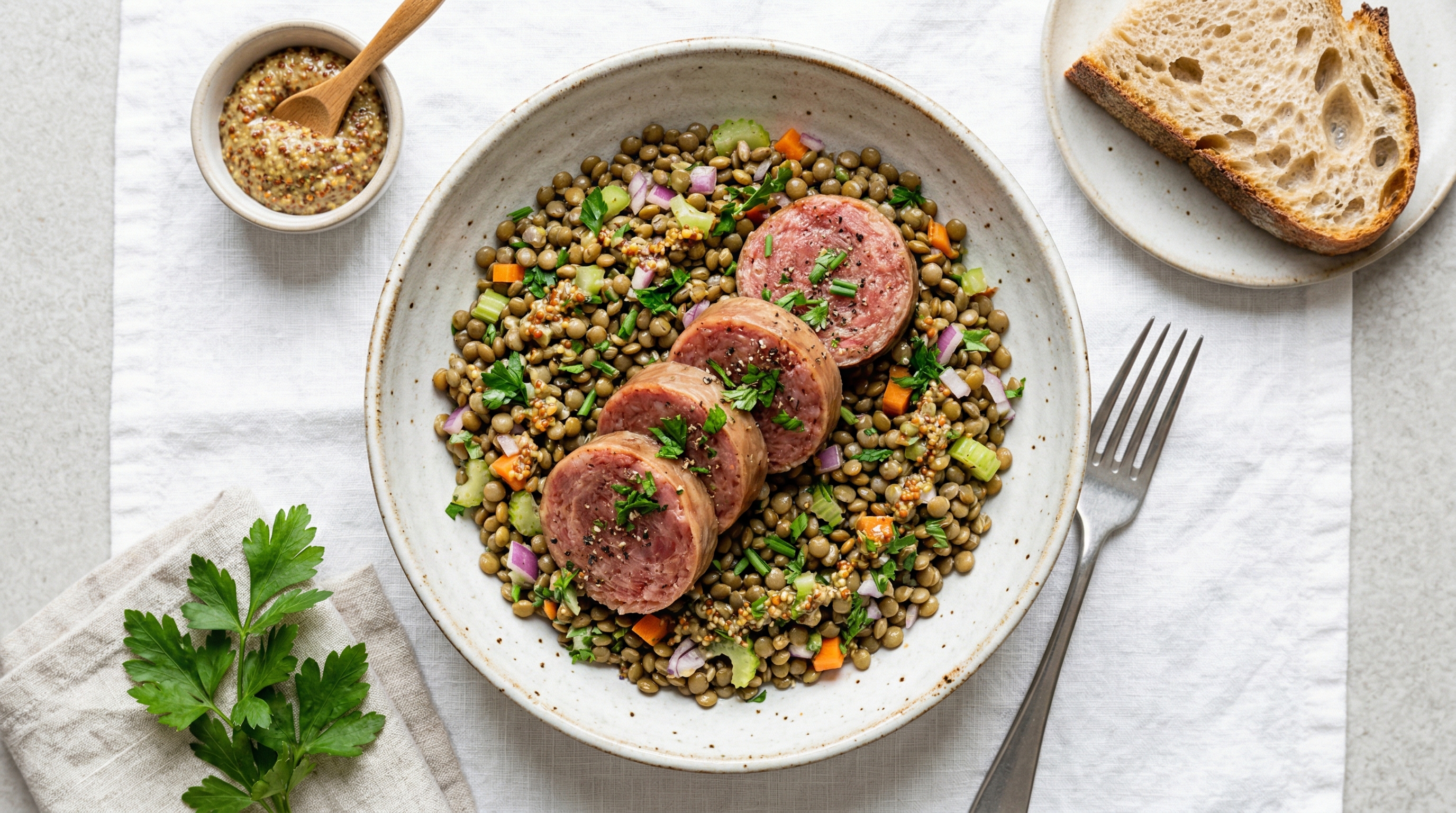 Cotechino and Lentil Salad with Mustard Vinaigrette