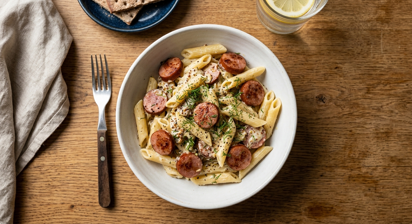 Falukorv Pasta with Cream Sauce