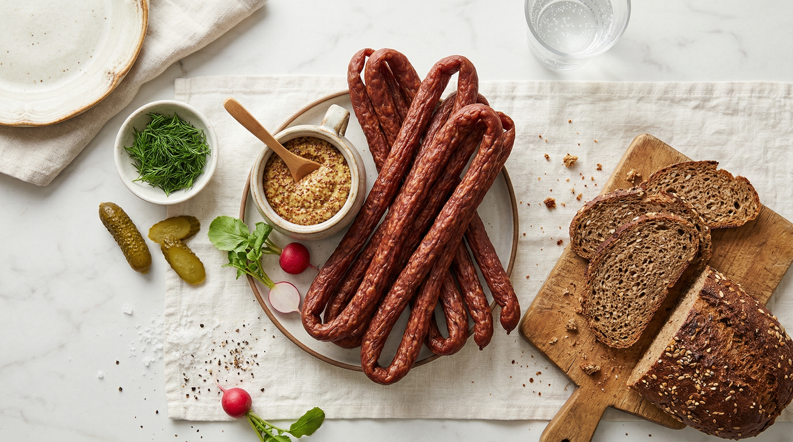 Classic Kabanosy with Mustard and Rye Bread