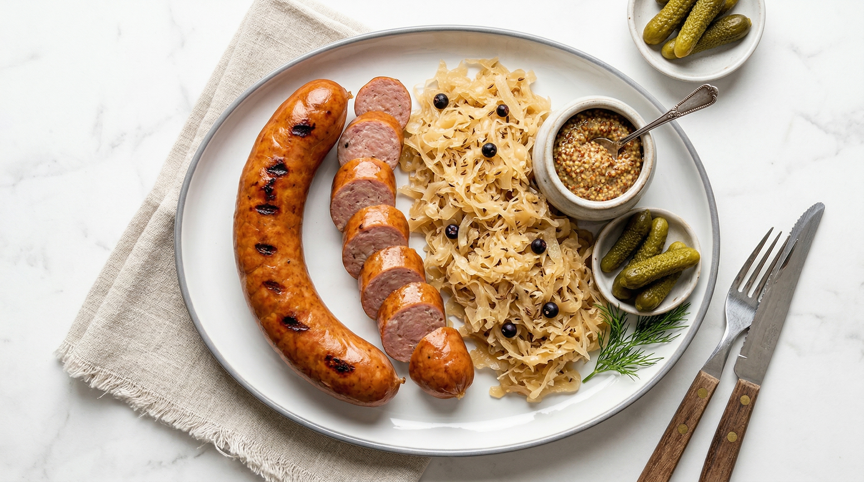 Grilled Kielbasa with Sauerkraut and Mustard