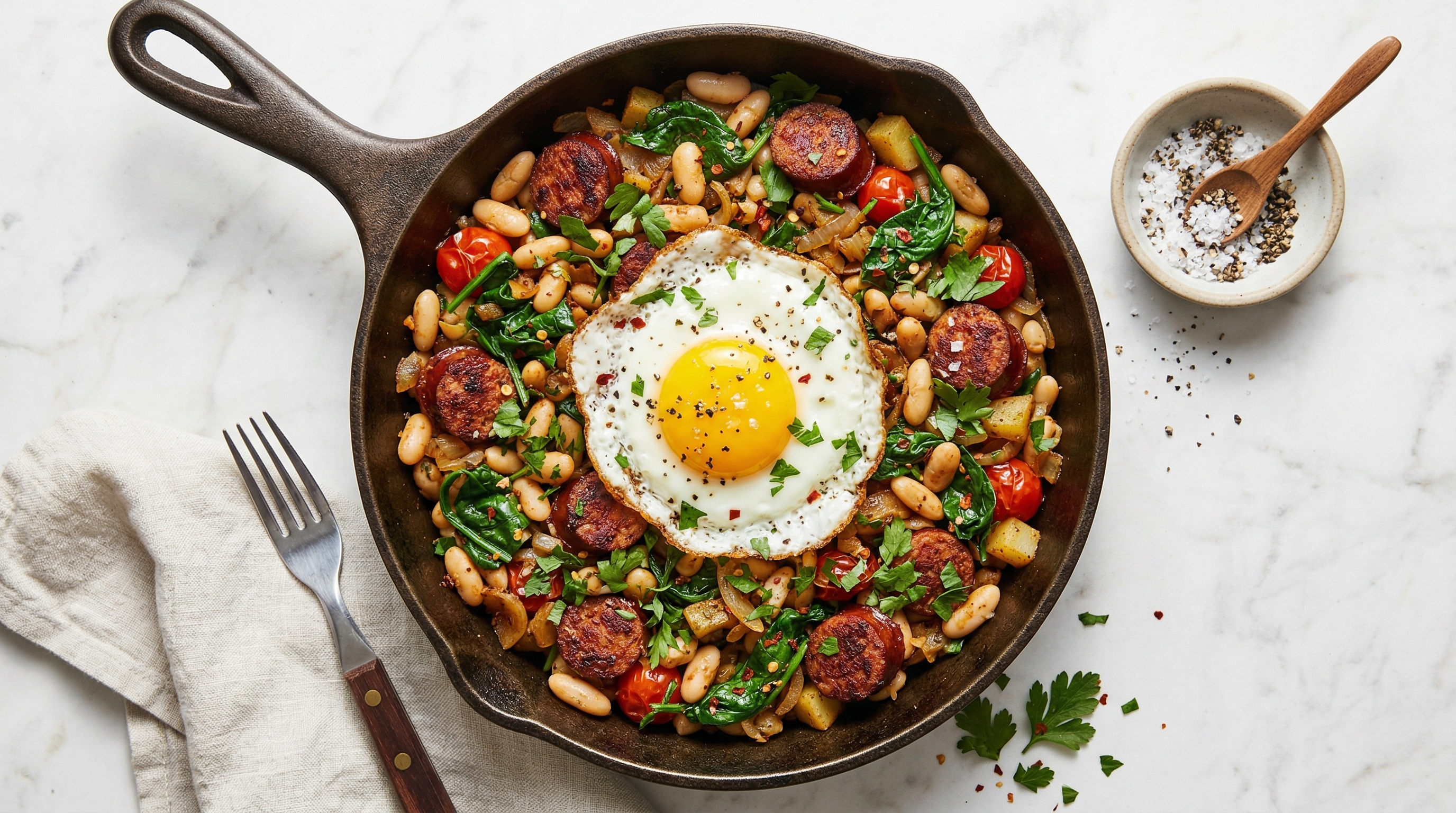 Longaniza and White Bean Hash