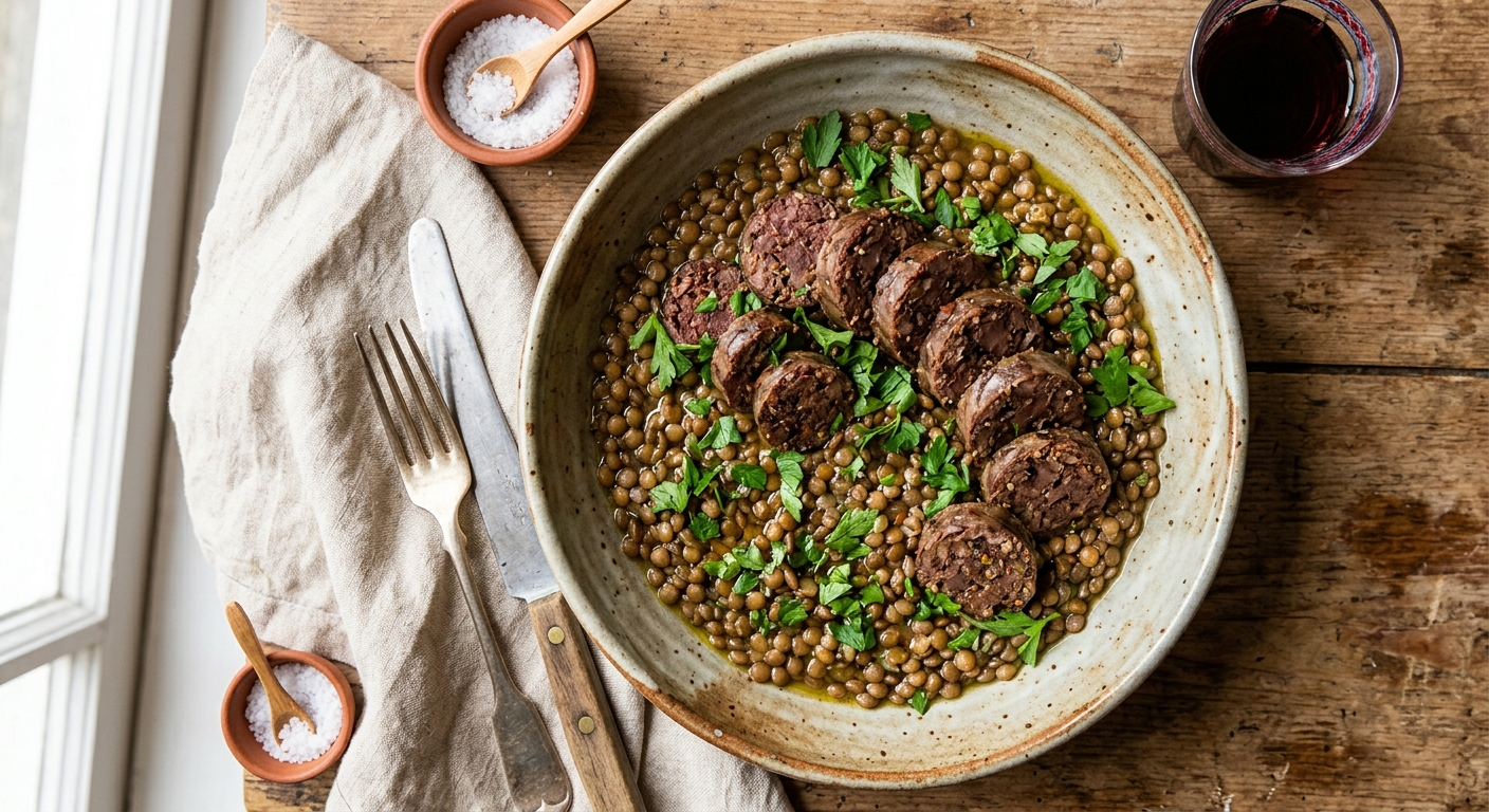 Mazzafegato with Castelluccio Lentils