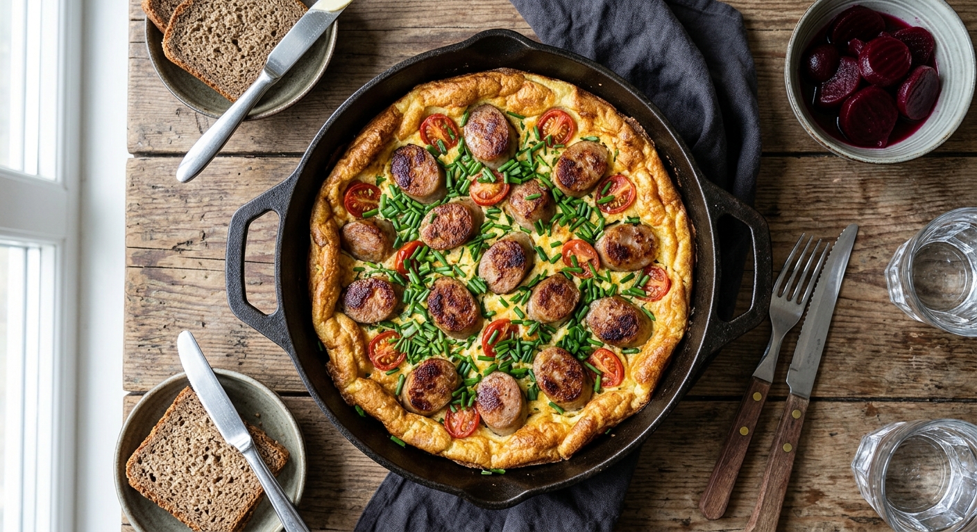 Medisterpølse med Æggekage