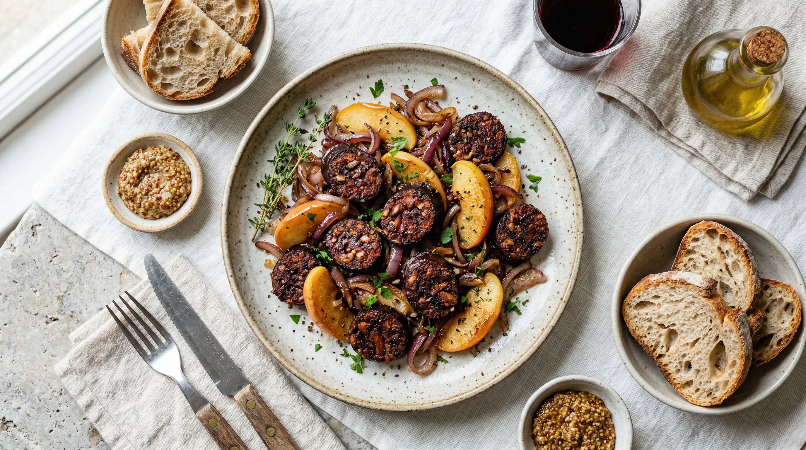 Pan-Fried Morcela with Apples and Onions