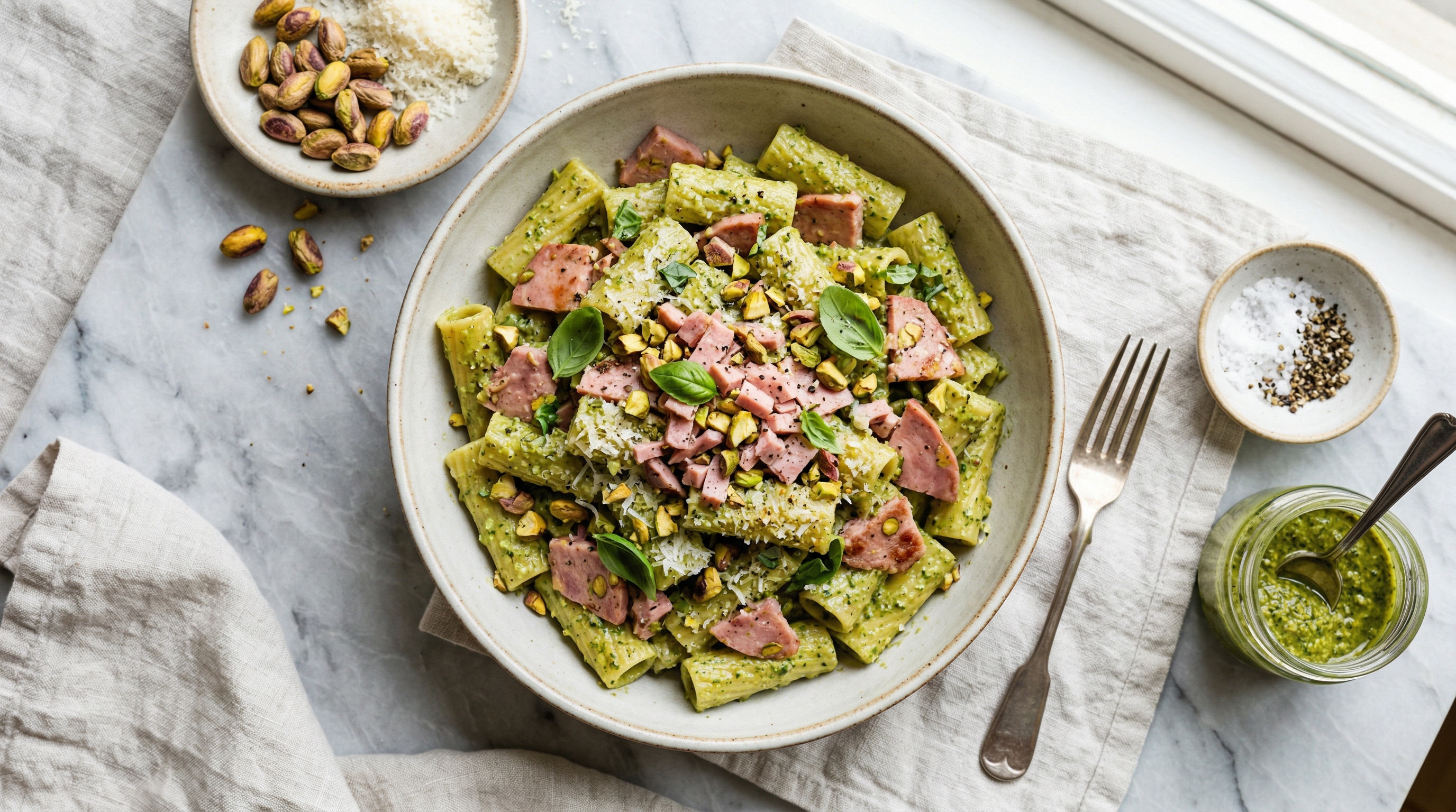 Mortadella and Pistachio Pesto Pasta