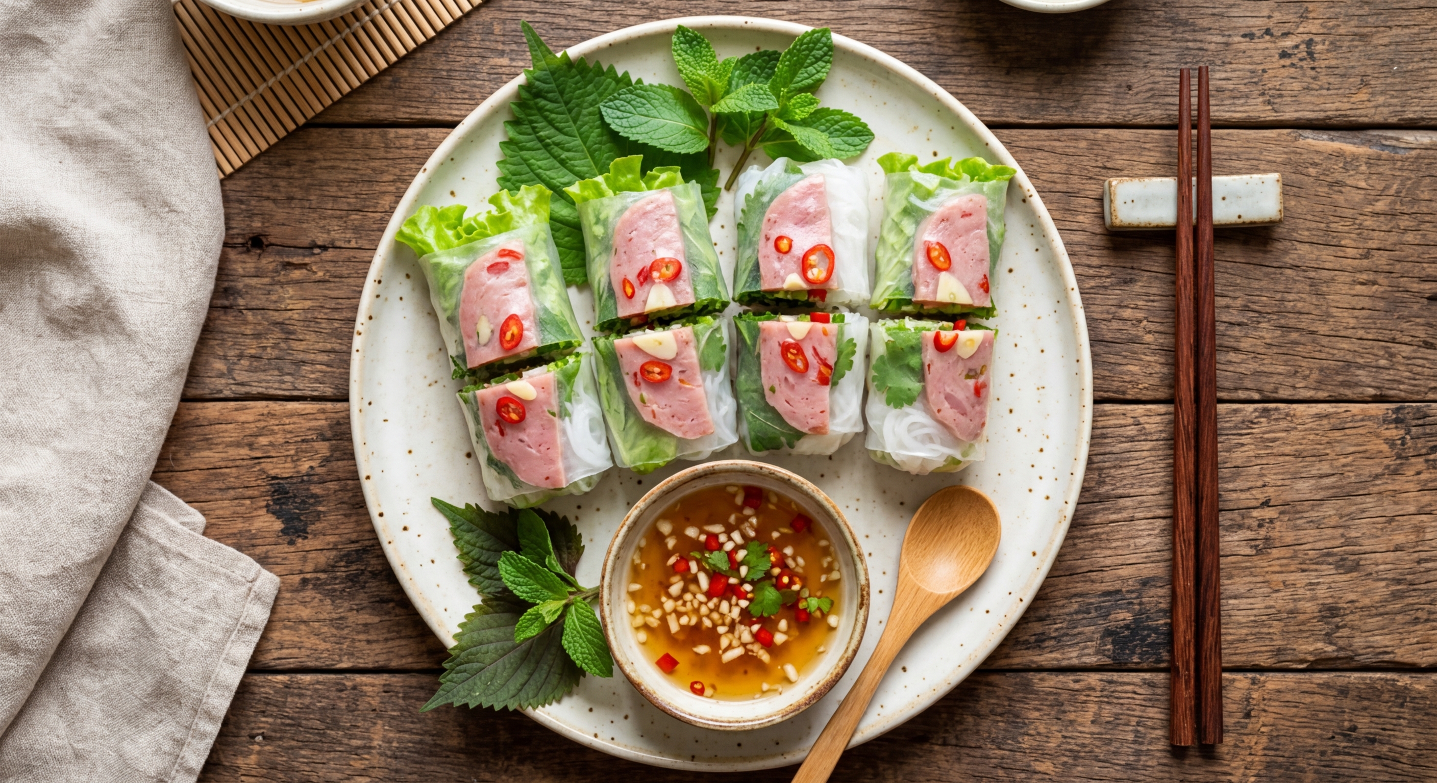 Nem Chua Cuốn (Rice Paper Rolls with Fresh Herbs)