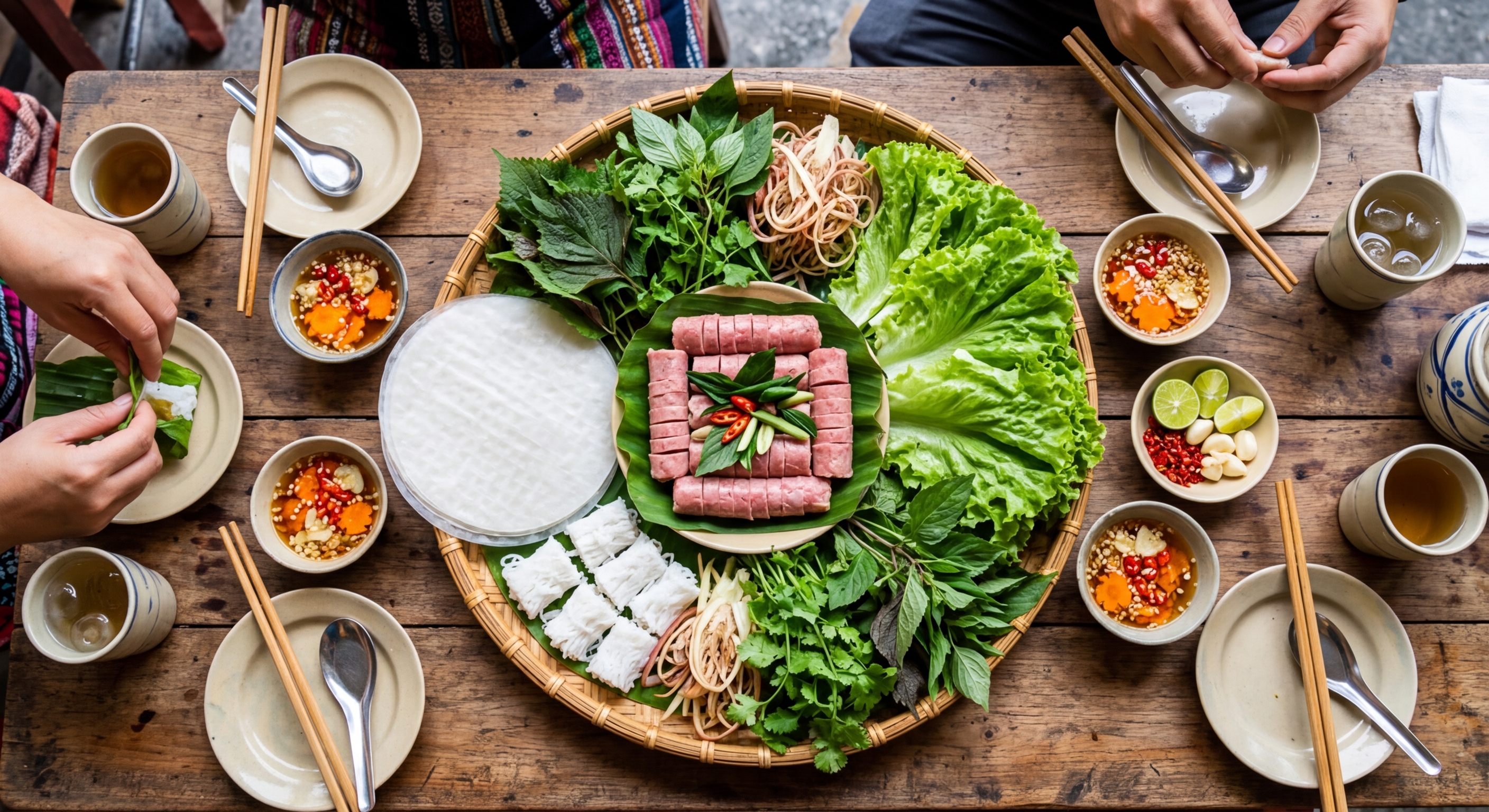 Nem Chua Rau Sống (Nem Chua with Fresh Herb Platter)