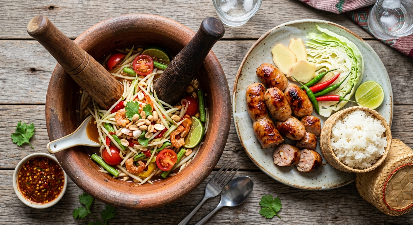 Sai Krok Isan with Som Tam