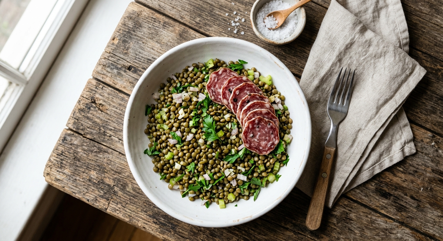 Warm Lentil Salad with Saucisson Sec