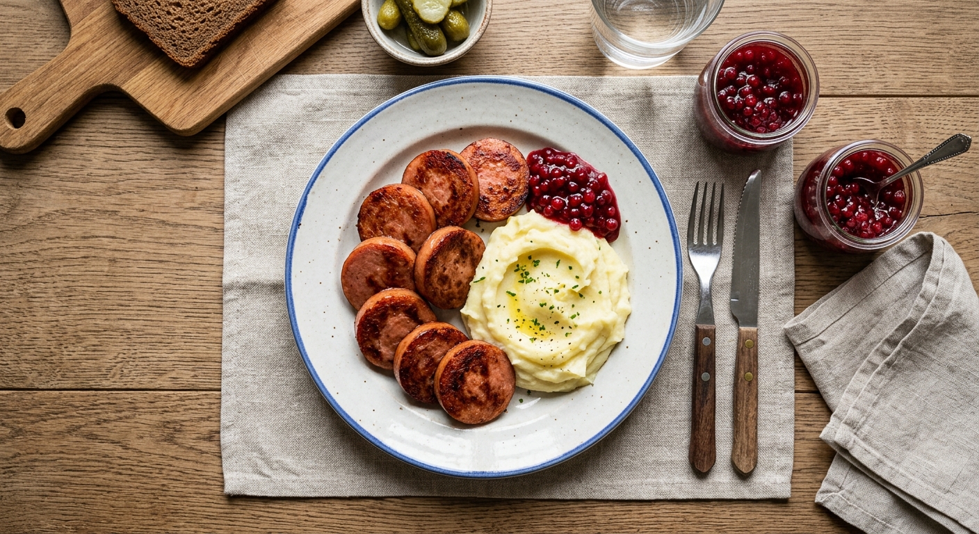 Stekt Falukorv med Potatismos