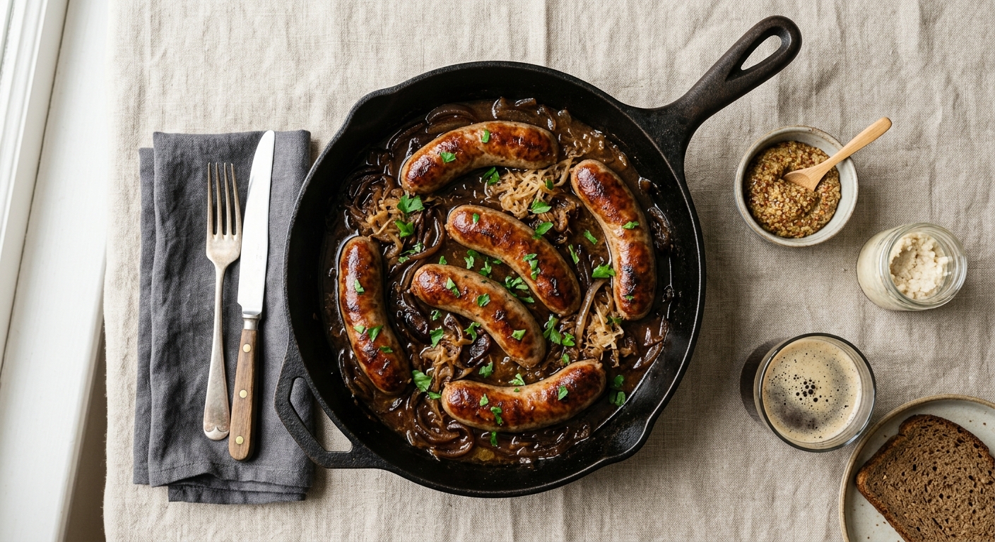 Beer-Braised Thueringer with Sauerkraut