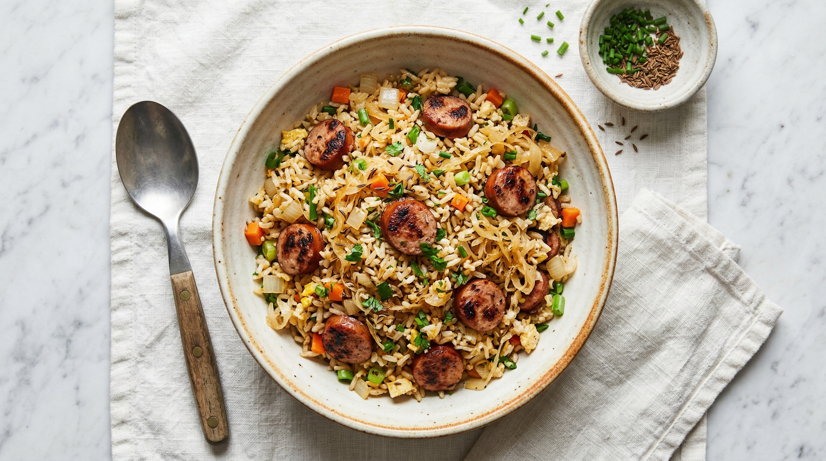 Thüringer Rostbratwurst and Sauerkraut Fried Rice